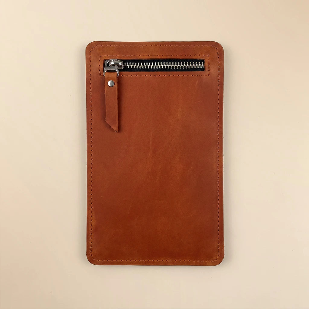 Handmade leather notebook pocket with elastic band attachment for journals and planners