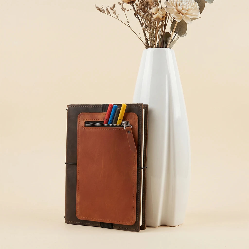 Genuine leather notebook pocket insert for organizing notes and small essentials