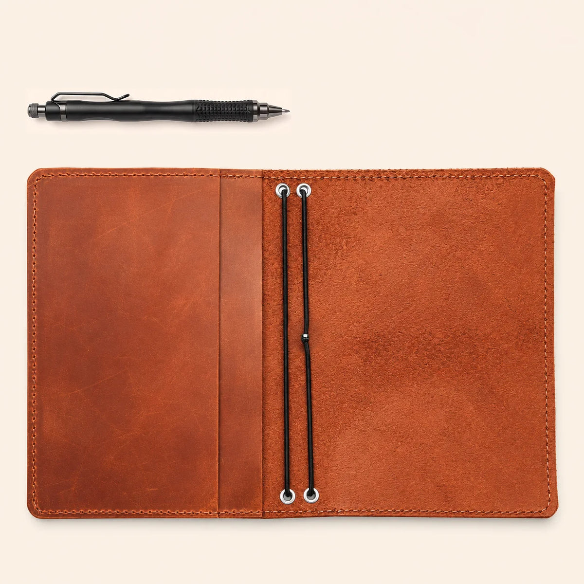 Handmade Crazy Horse journal holder with dual elastic straps and practical internal pockets