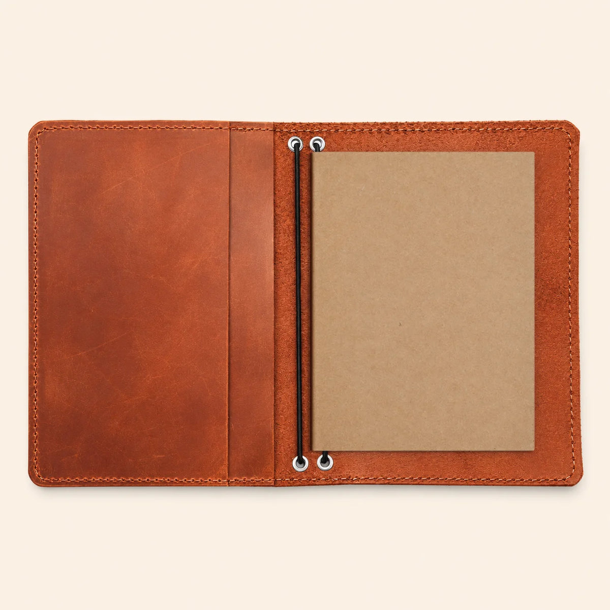 Genuine leather journal case with two flexible straps and carefully positioned inner pockets