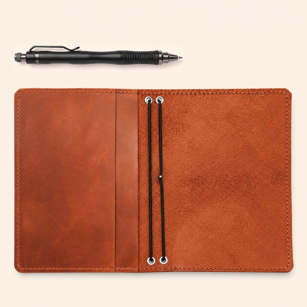 Premium Crazy Horse leather notebook cover with two flexible elastic closures