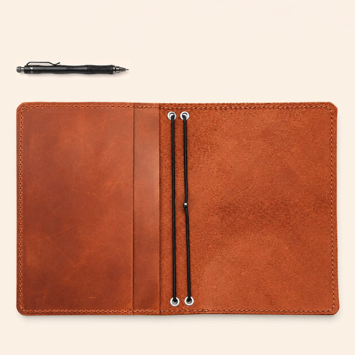 First grade leather journal sleeve featuring Crazy Horse texture, two straps, and inner pockets