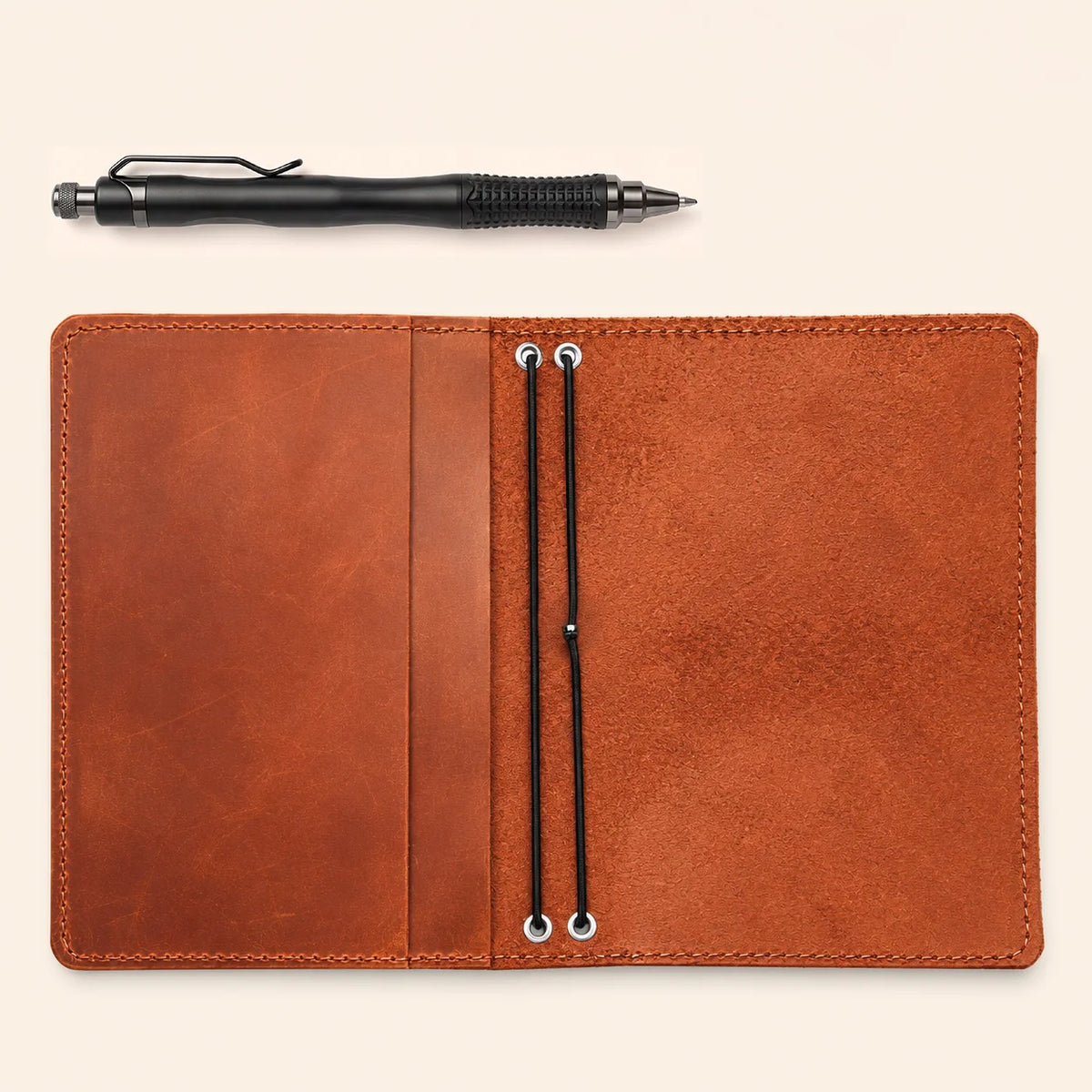 First grade Crazy Horse leather cover featuring two elastic bands and inner pockets
