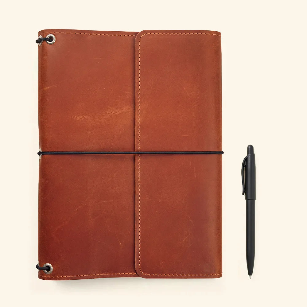 Durable leather planner organizer crafted for work meetings, journaling, and travel notes.