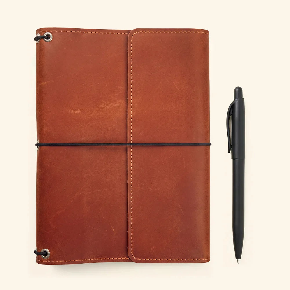 Premium leather organizer cover built for journals, planners, notebooks, and creative projects.