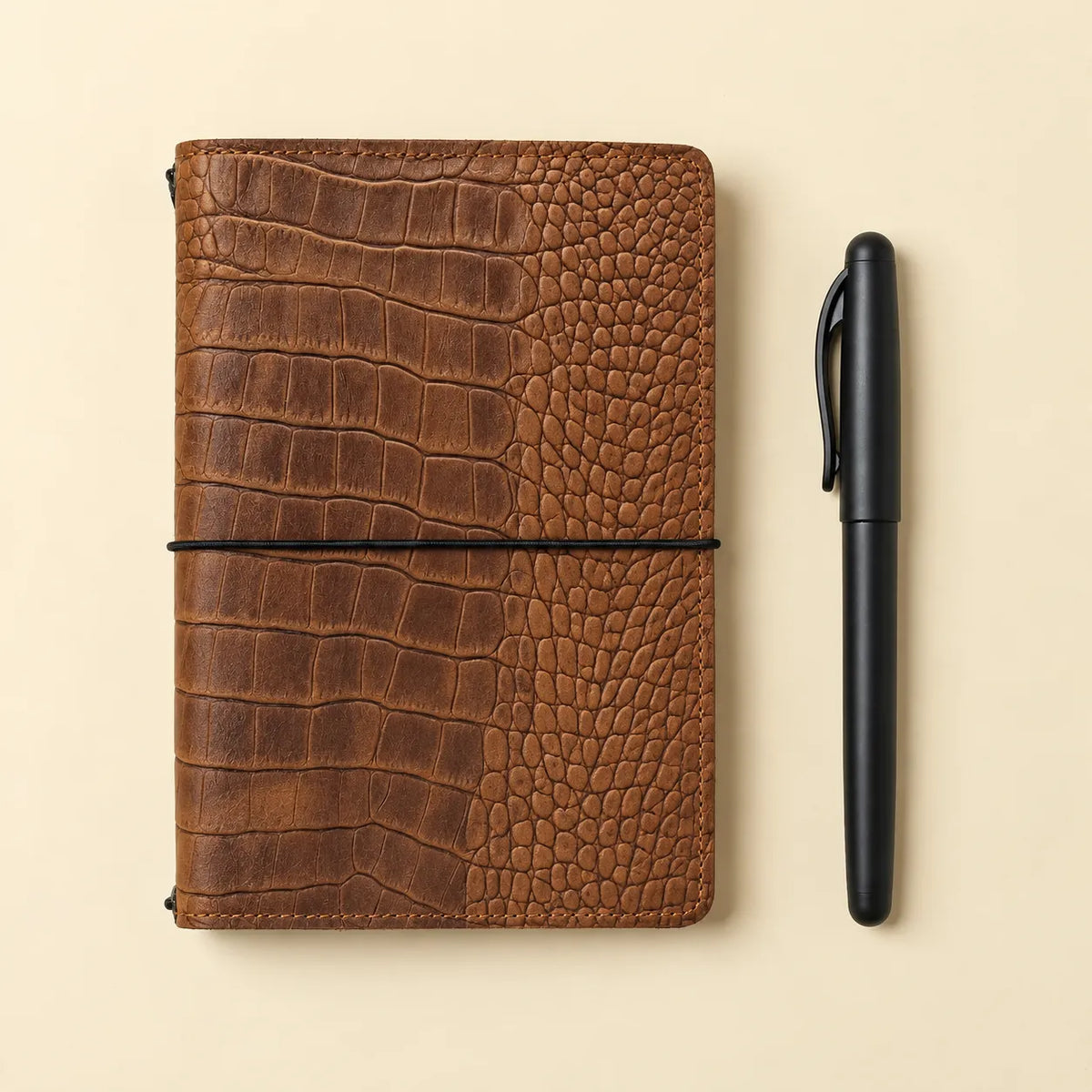 Genuine Crazy Horse leather journal with functional pockets for everyday essentials.