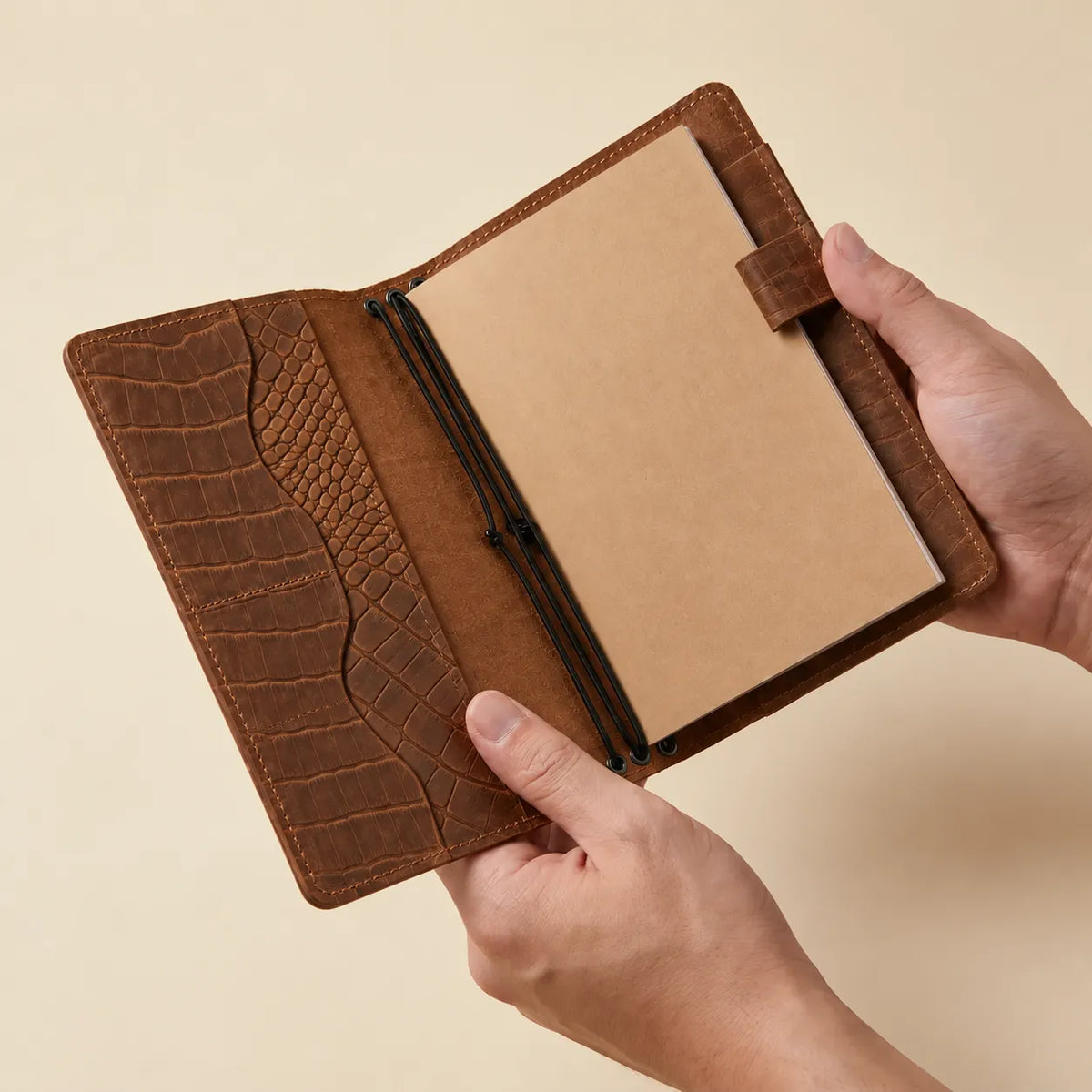 Crazy Horse leather journal with interior pockets for cards and small notes.