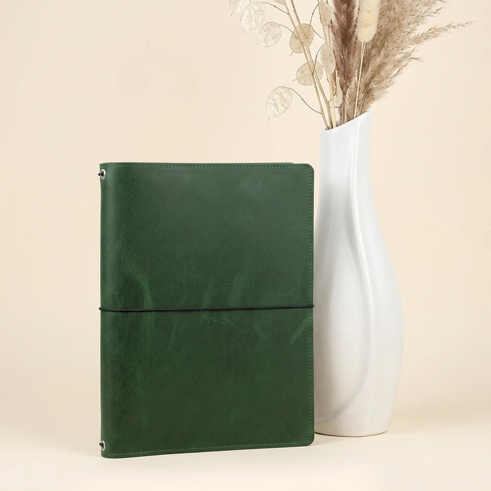 Refillable natural leather cover designed for journals, notebooks, and creative sketchbooks.