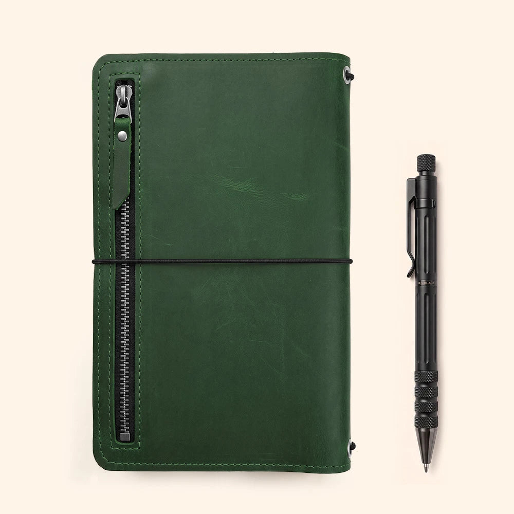 Handmade leather notebook organizer featuring elegant craftsmanship and durable construction.