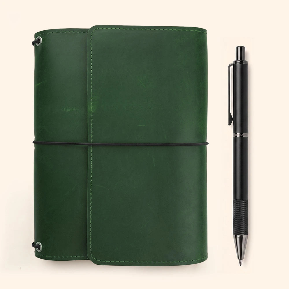 Handcrafted notebook wrap made from genuine leather with interior organizer compartments.