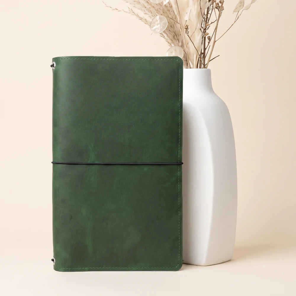 Reusable leather notebook wrap for combining three inserts into one journal.