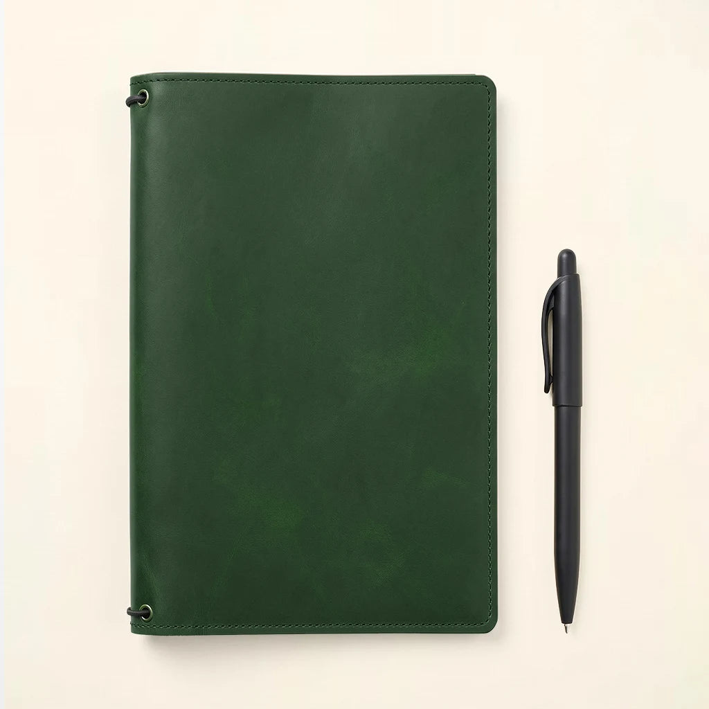 Refillable leather notebook cover designed for everyday organization and writing.