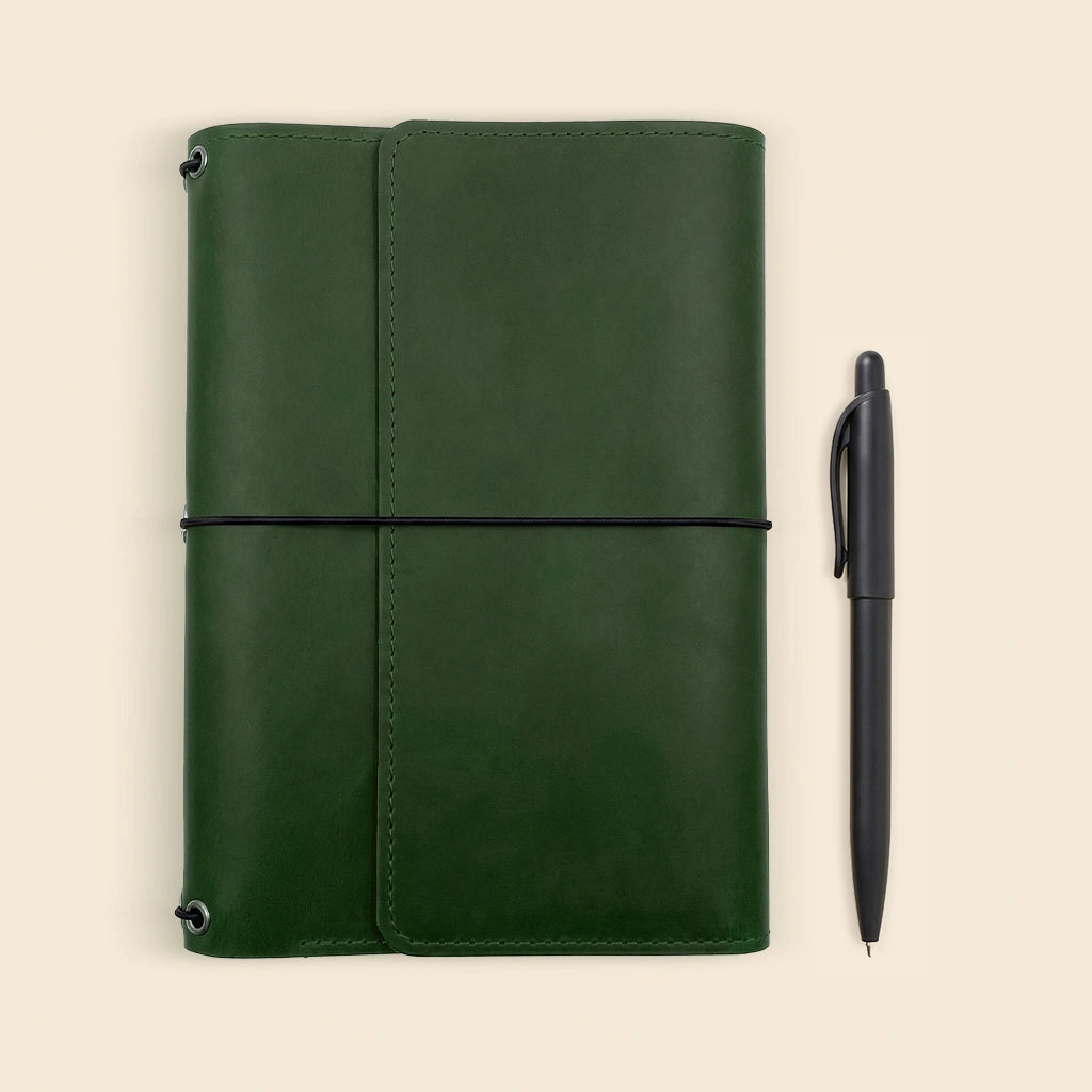 Leather notebook portfolio featuring handcrafted quality and organized interior compartments.