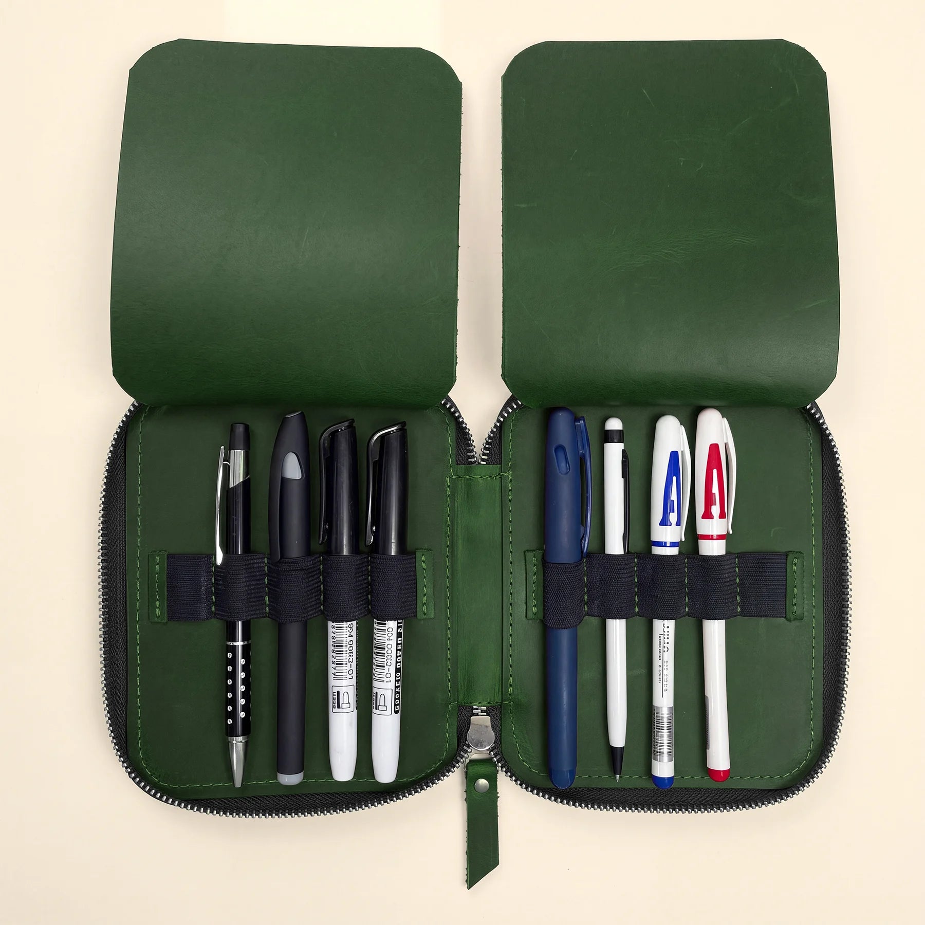 Premium leather zipper pencil case handcrafted from genuine leather for daily use.