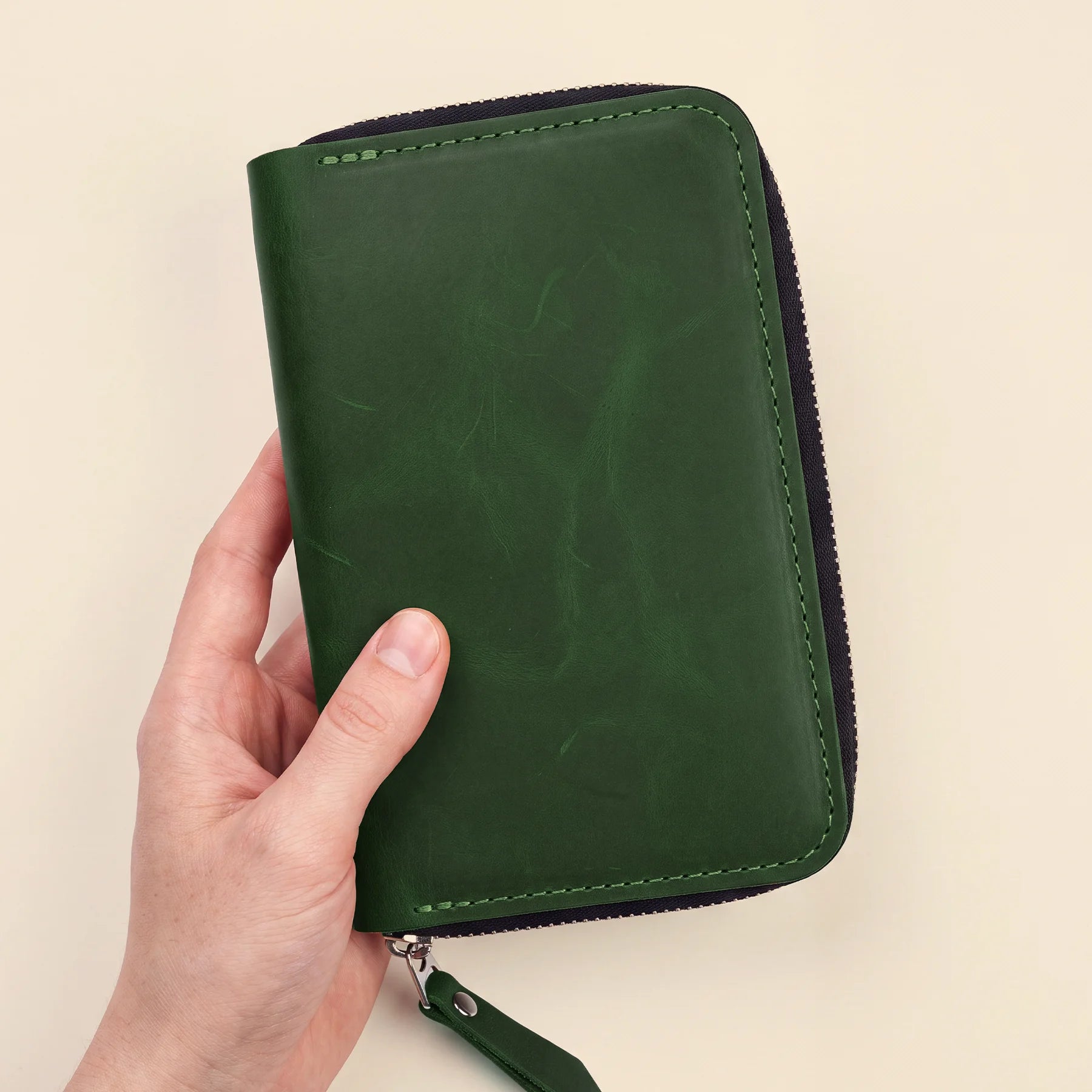 Premium genuine leather pencil holder with zipper for secure daily storage.