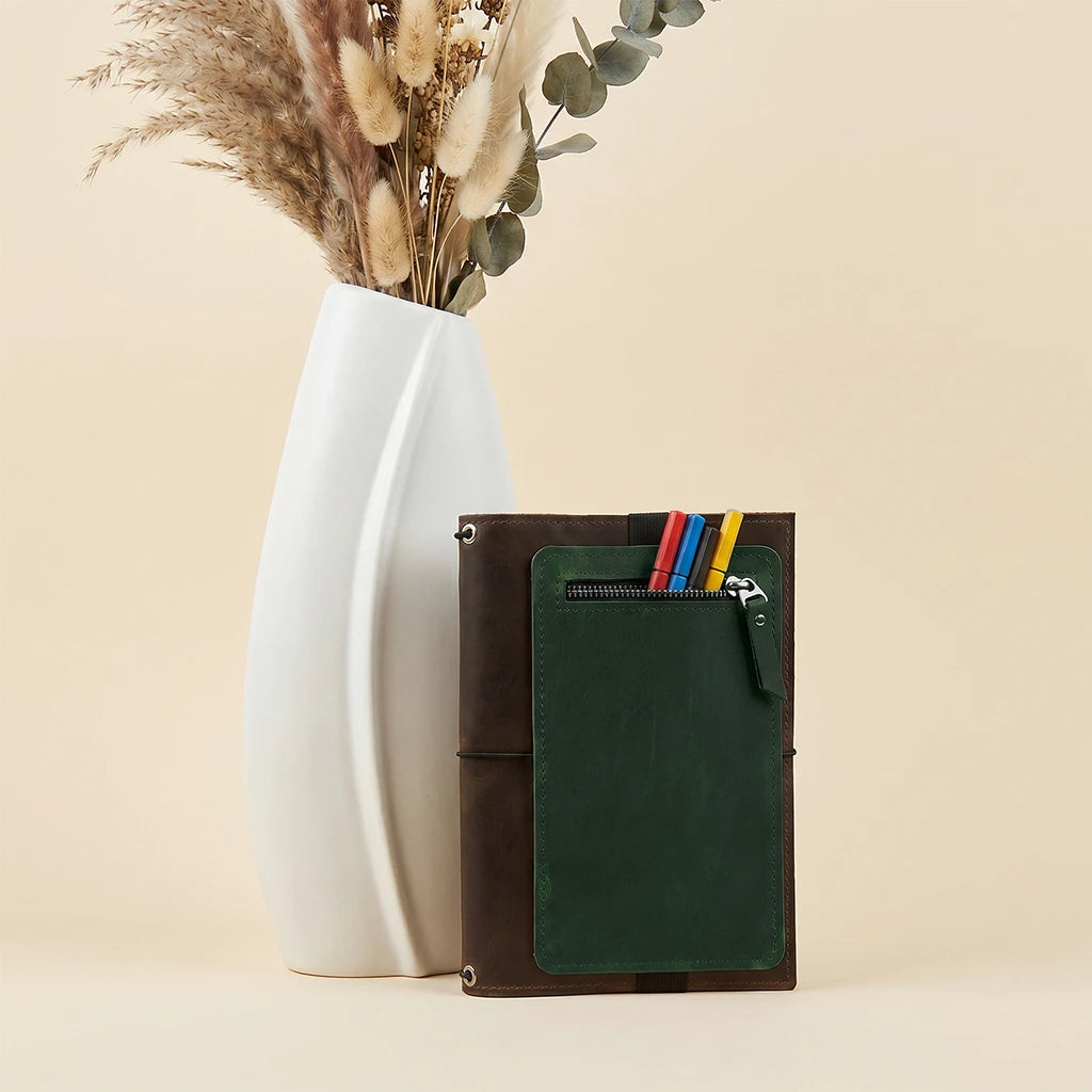 Handmade leather organizer pocket for traveler notebook and journal covers