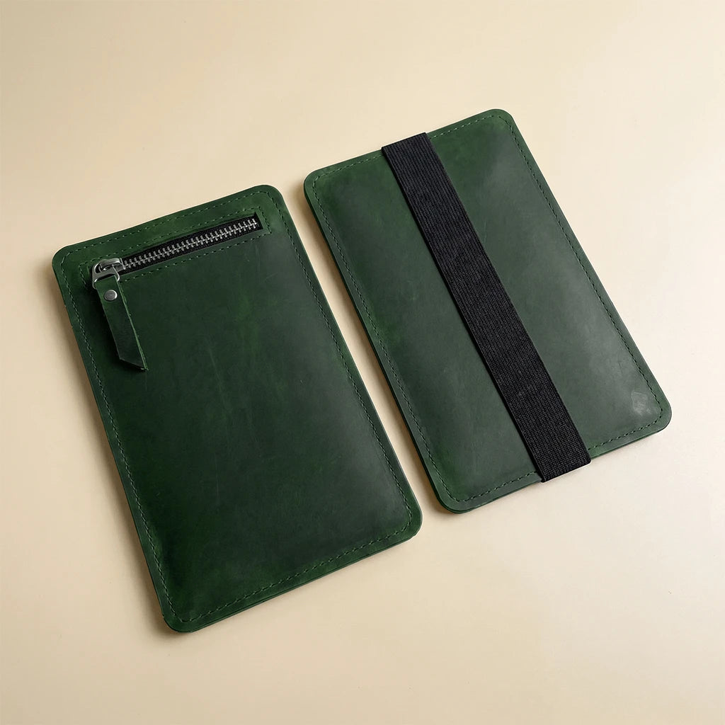 Compact leather notebook pocket for papers, notes, and small documents