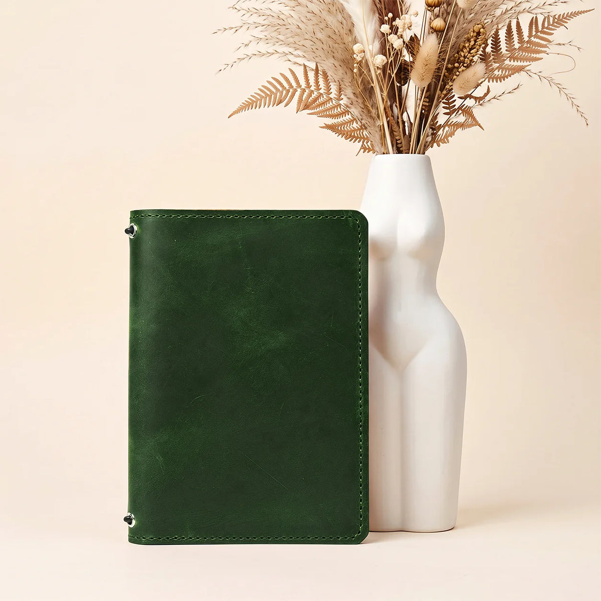 Natural first grade leather notebook cover with flexible organization and secure closures