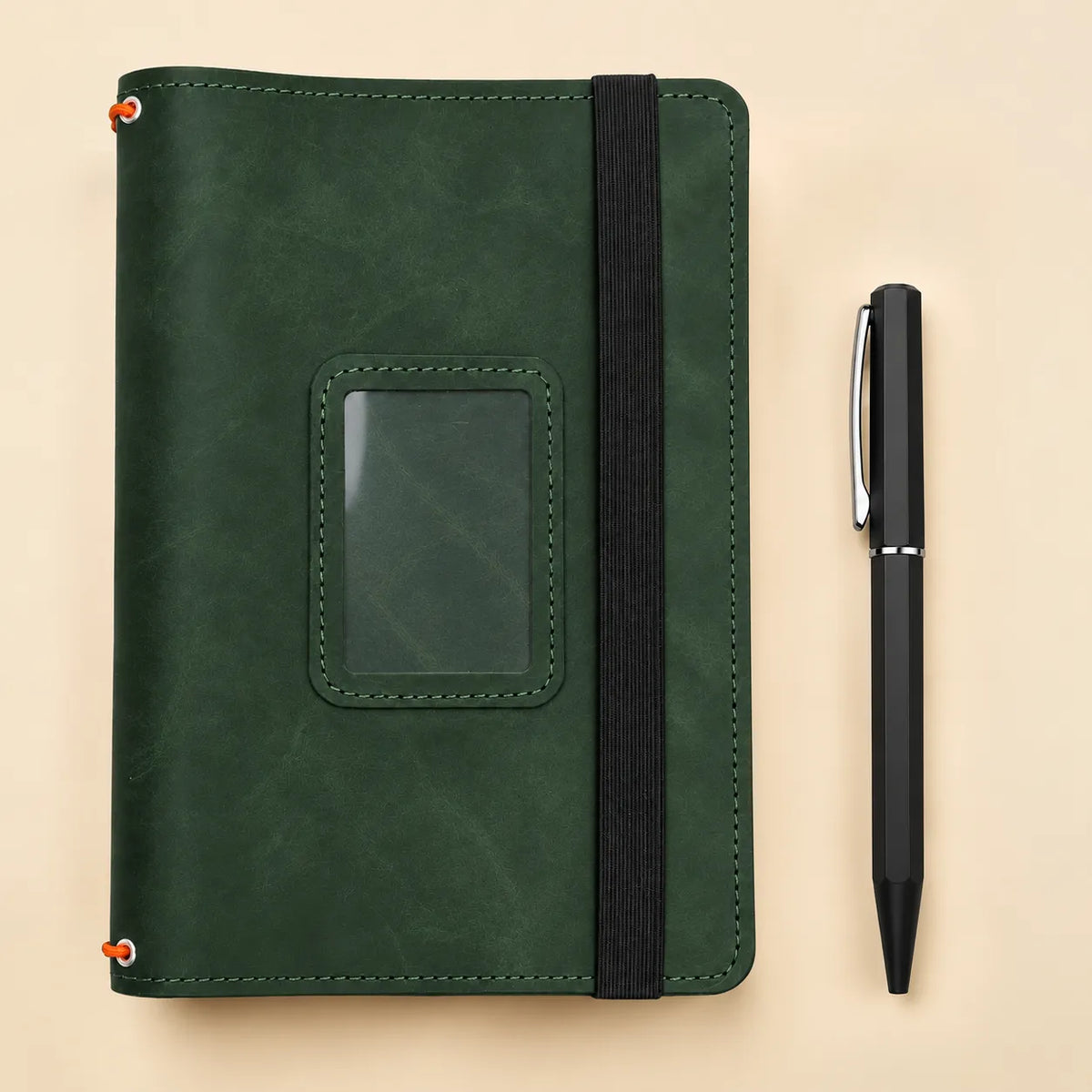 Natural Crazy Horse leather book cover with rich patina and individual surface markings.