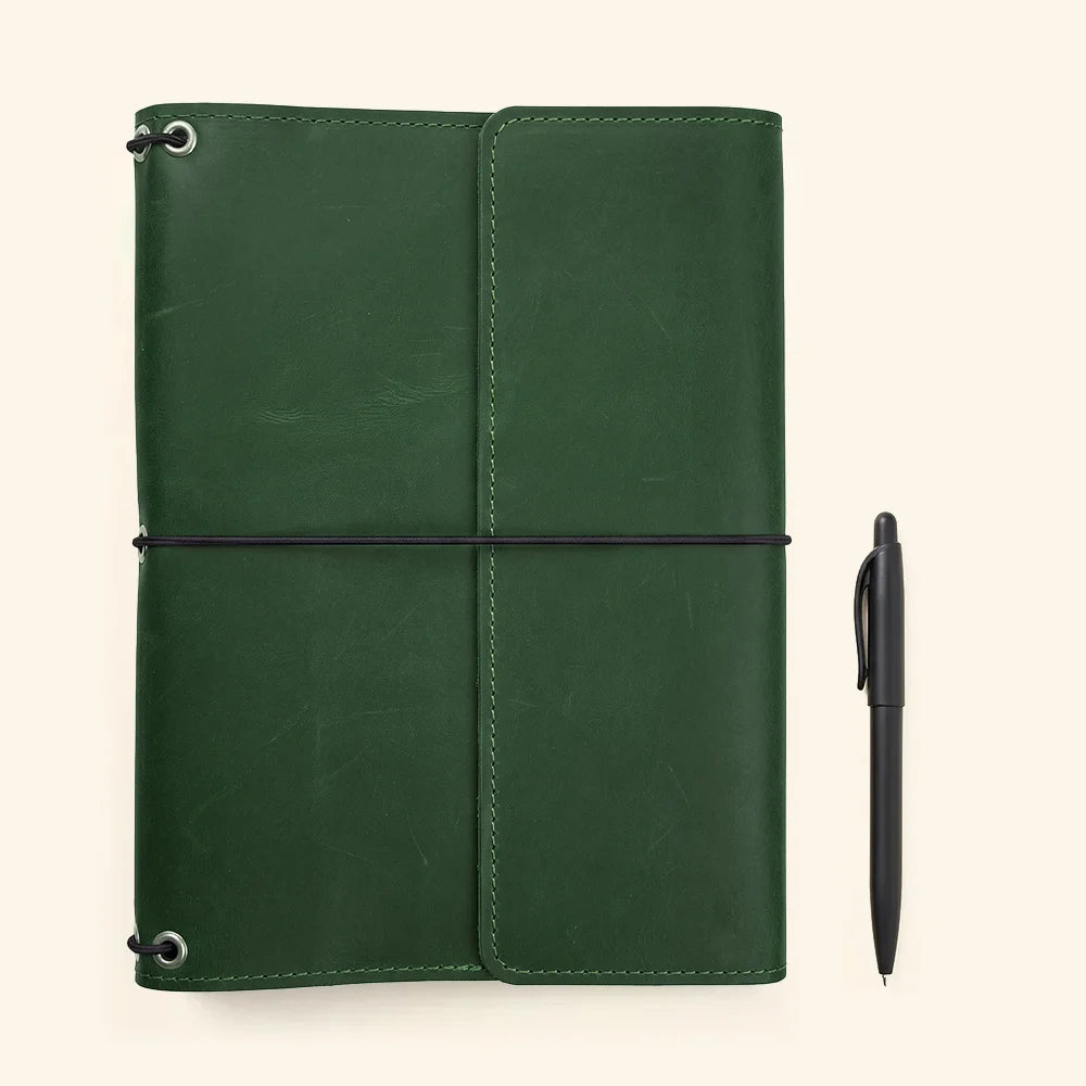 Leather journal organizer made for creative writing, business planning, and personal note-taking.