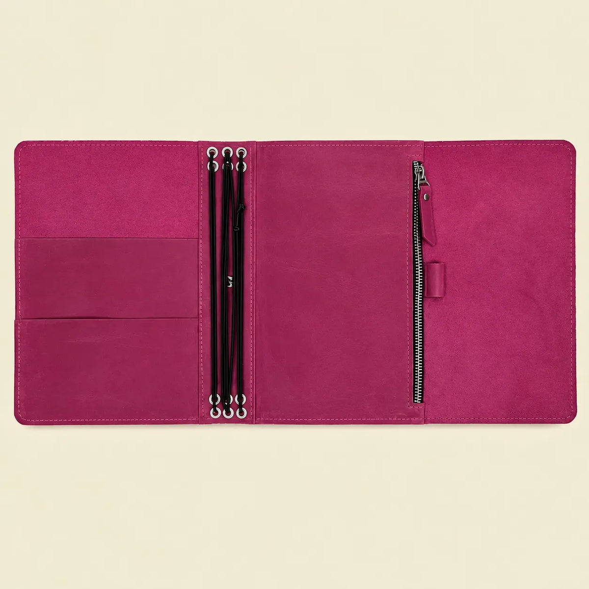 Pink genuine leather notebook cover with a soft texture and elegant handmade finish.