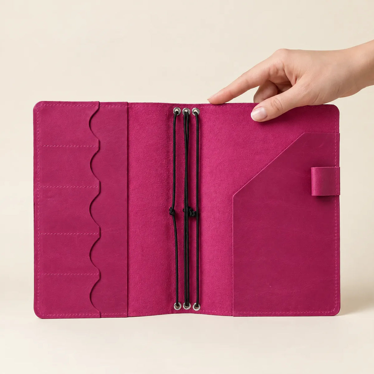 Pink Crazy Horse leather notebook made from first-grade natural leather with built-in pockets.