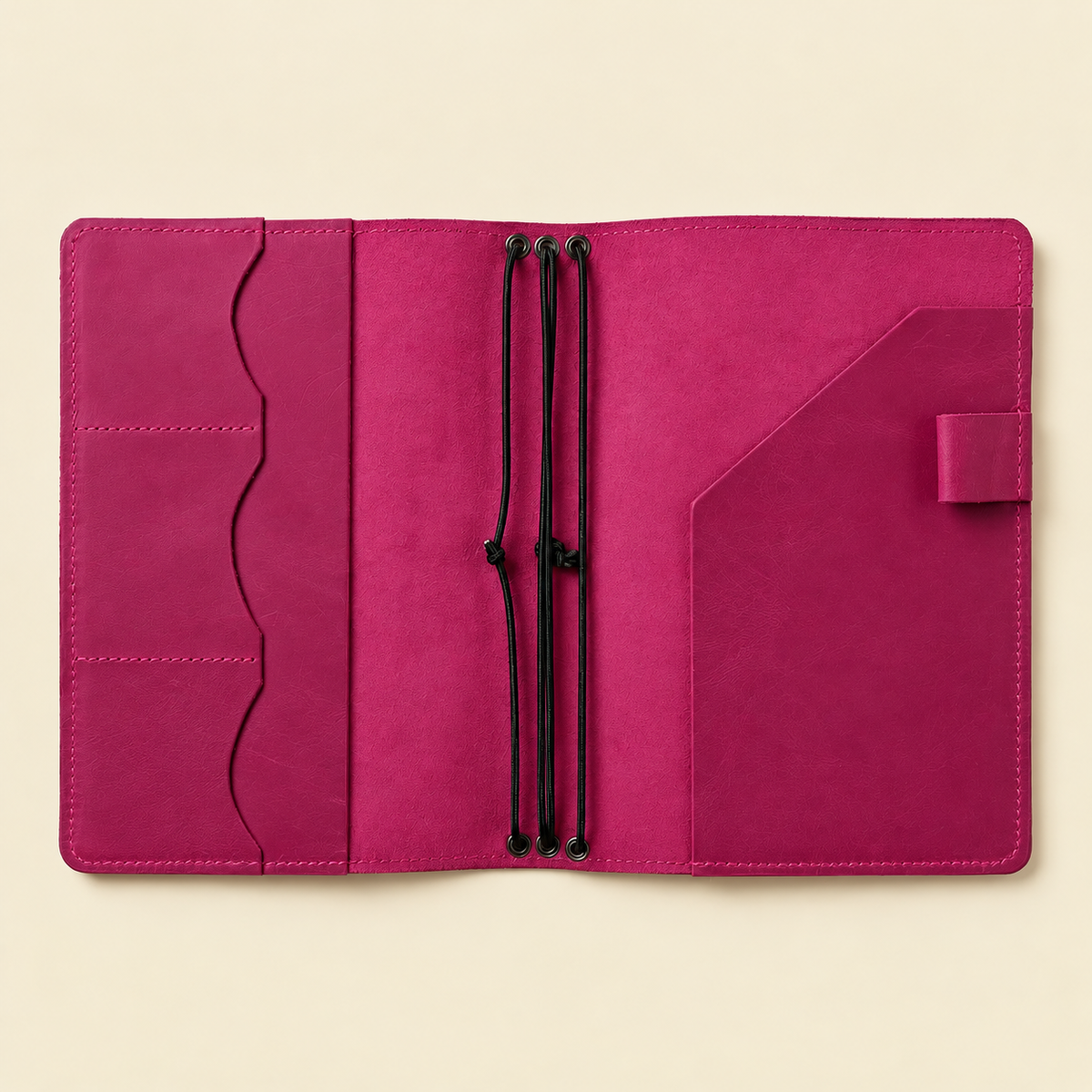 First-grade pink Crazy Horse leather journal cover with storage pockets inside, square photo.