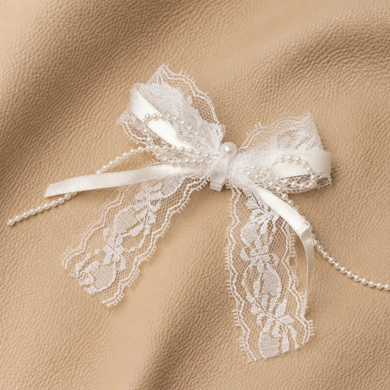 Lace bow journal charm with beads and metal clip accessory