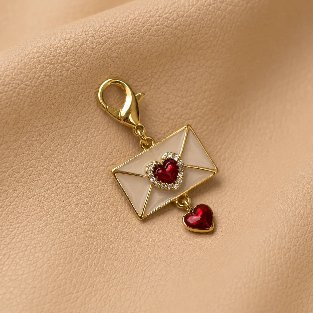 Envelope journal charm attached to elastic bands, elegant metal notebook accessory for personalized planners.