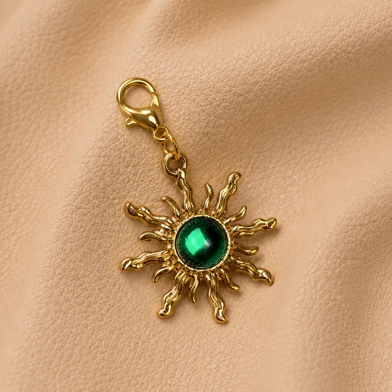 Decorative Sun-Shaped Journal Charm with Green Stone for Traveler's Notebook