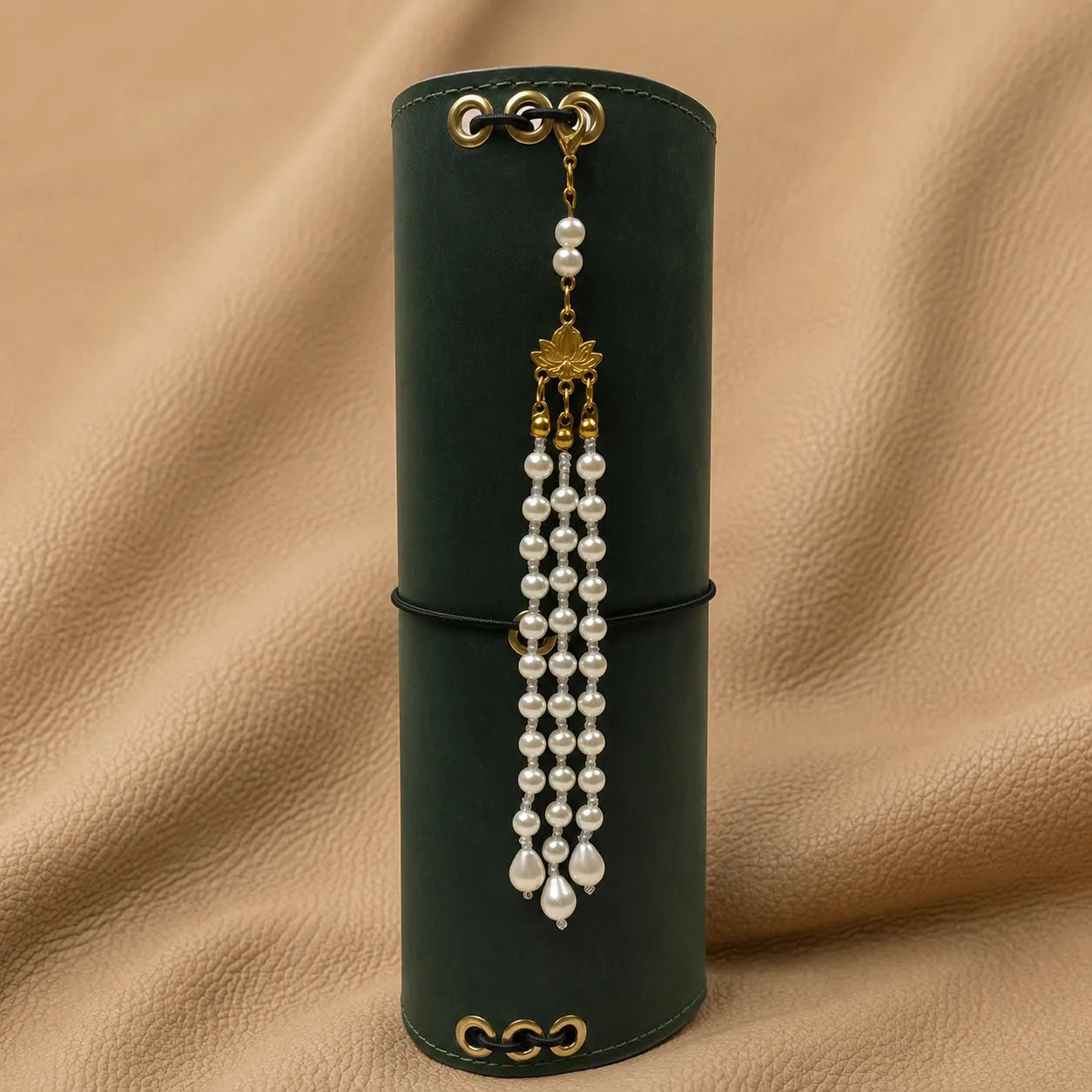 Decorative journal charm with beads and metal clasp for leather notebooks