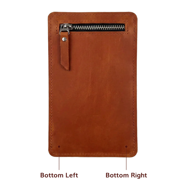 Brown leather notebook pen holder Nomad with personalization position markers
