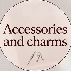 Product packaging with text 'Accessories and charms' and size options A5, A6, and Regular.