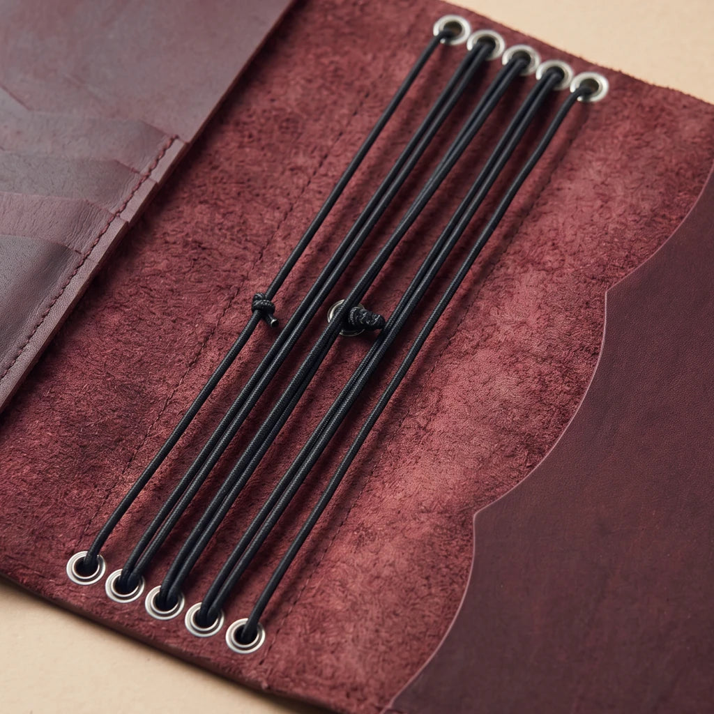 Genuine leather notebook cover with five inserts and pen loop