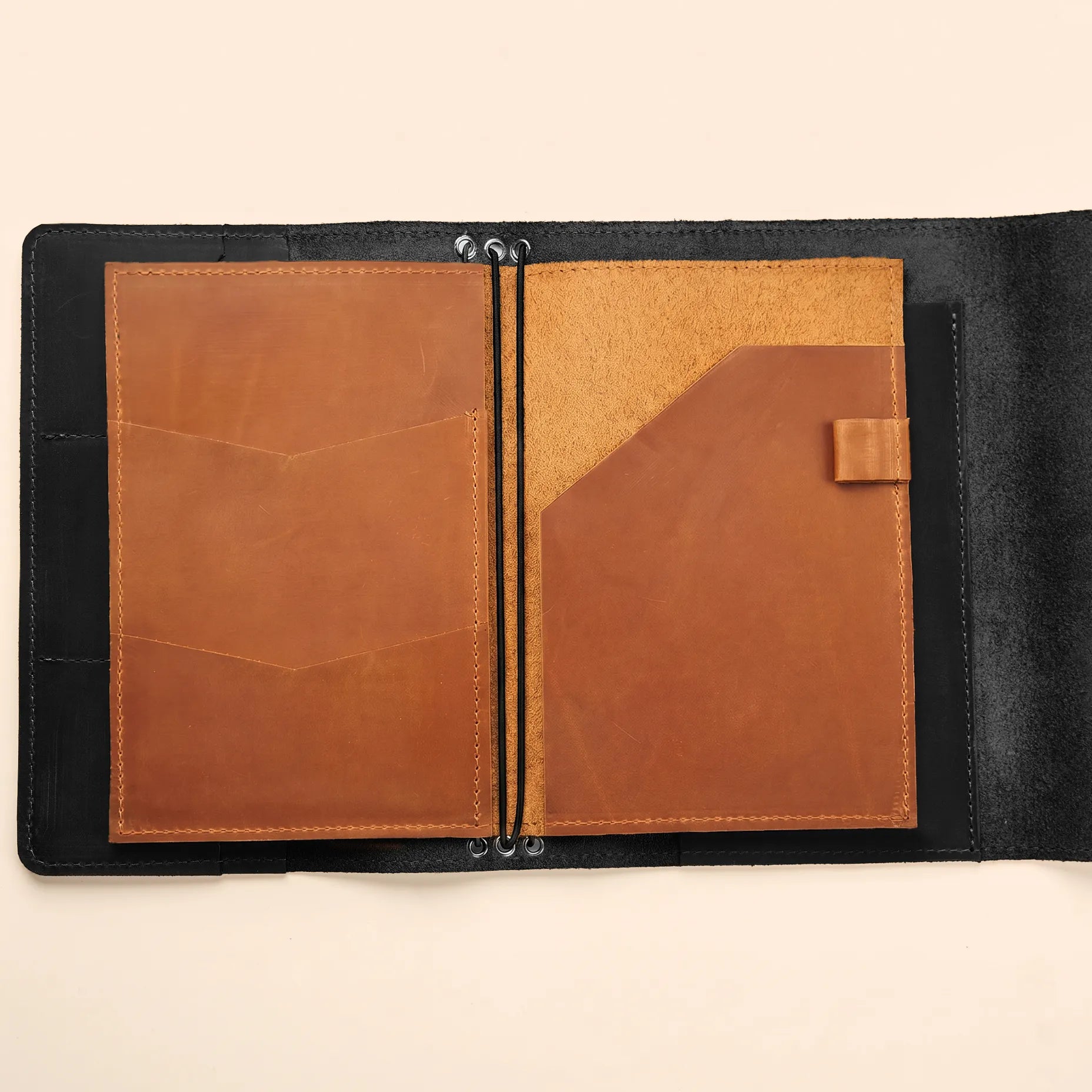 Minimalist leather notebook insert with practical storage compartments