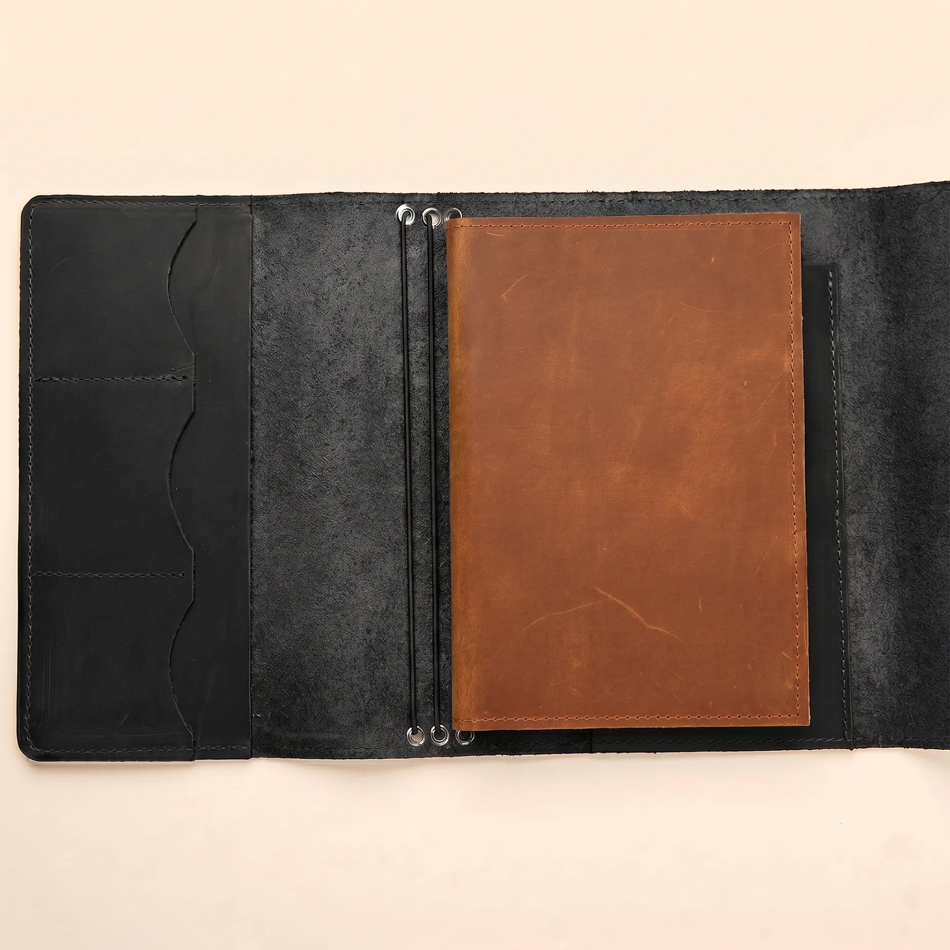 Leather pocket insert crafted for refillable journal covers