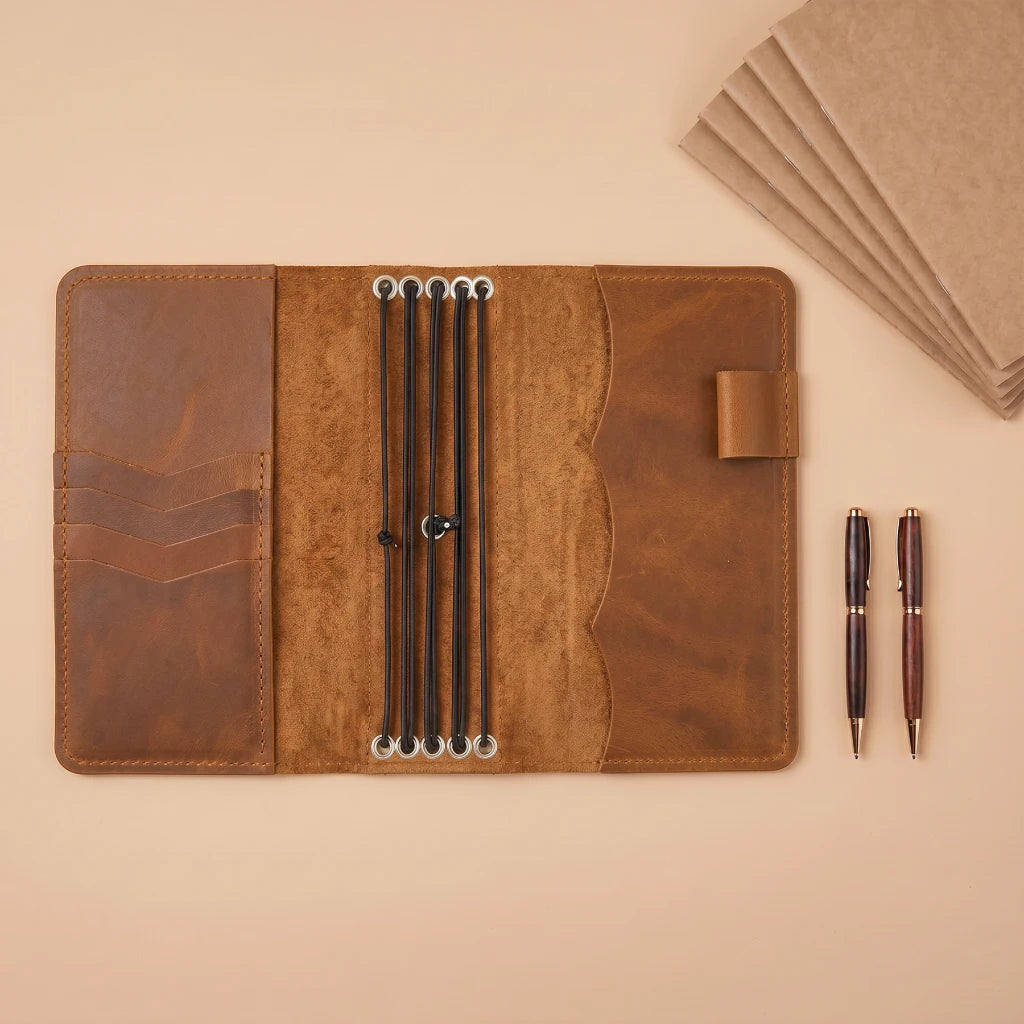 Leather journal holder crafted for writers, travelers, and planners
