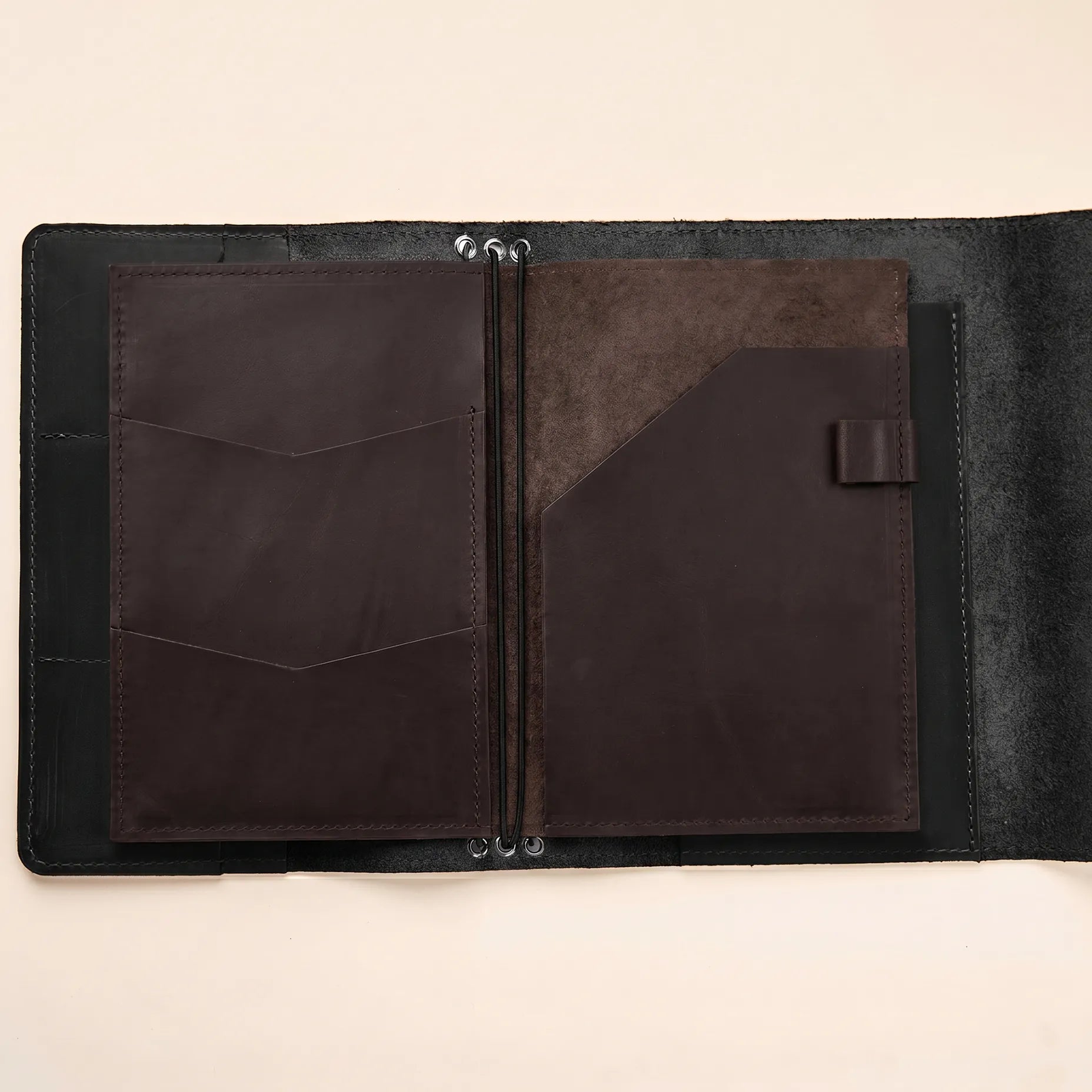 Leather notebook insert with slim pockets for daily organization