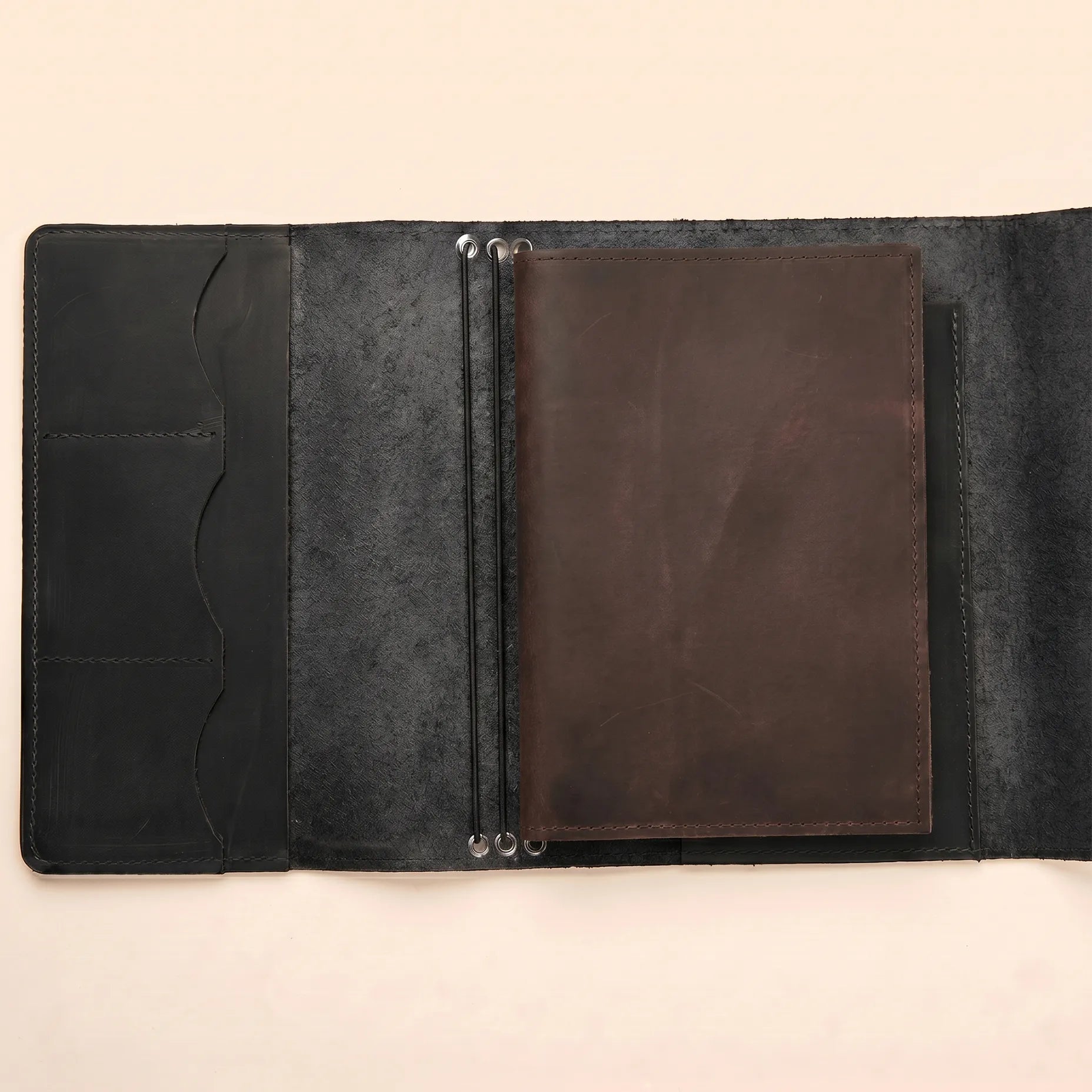 Genuine leather organizer insert for notebook and journal systems