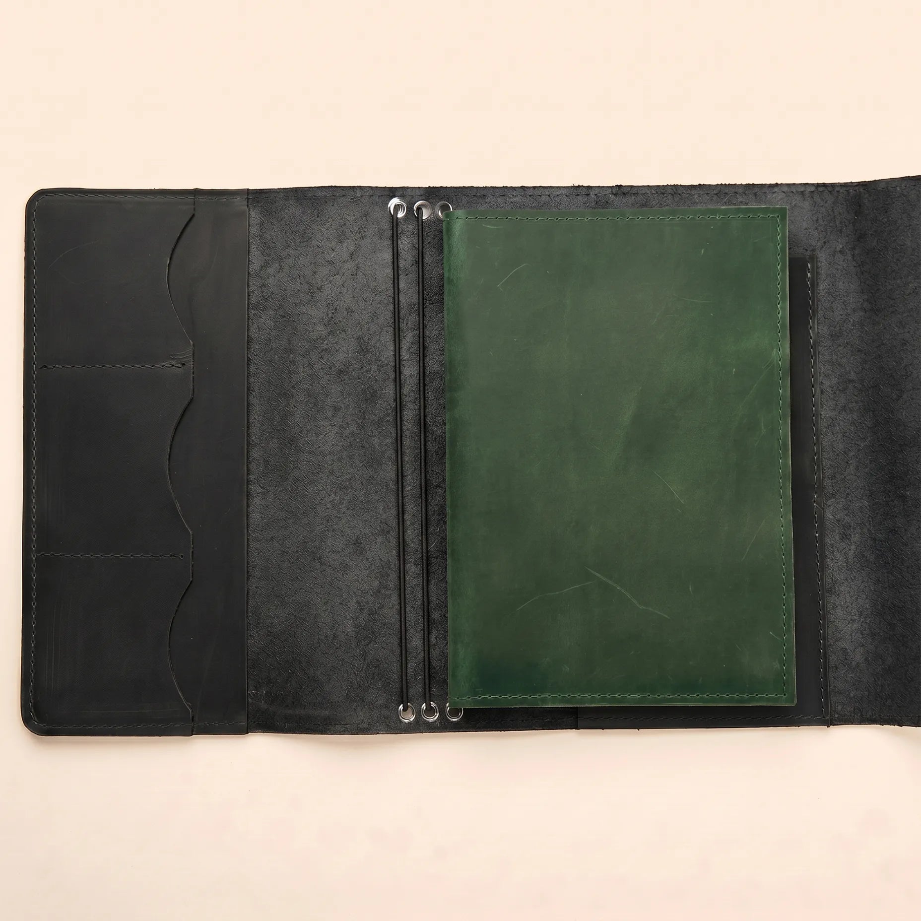 Genuine leather pocket insert designed for refillable notebook covers
