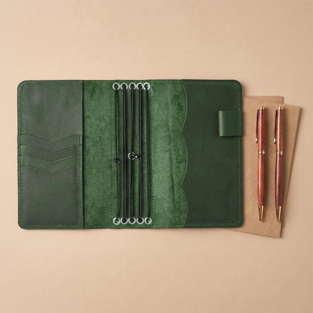 Refillable planner organizer with premium leather and storage compartments